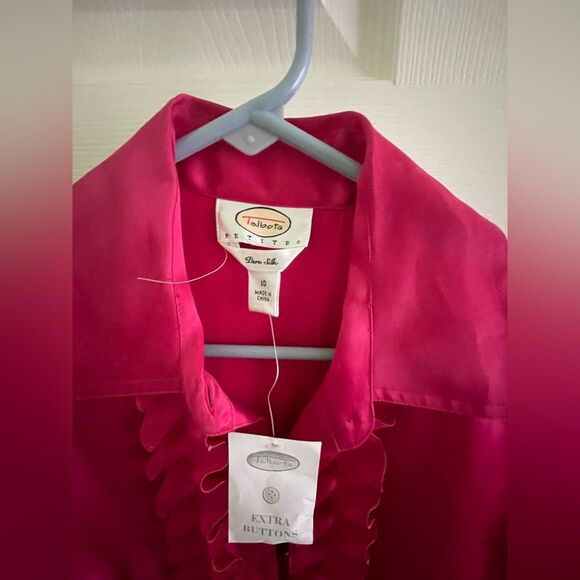 Talbots Silk blouse - Size 10 Petite - Deep Pink - Long Sleeve Ruffle Blouse - Picture 4 of 8